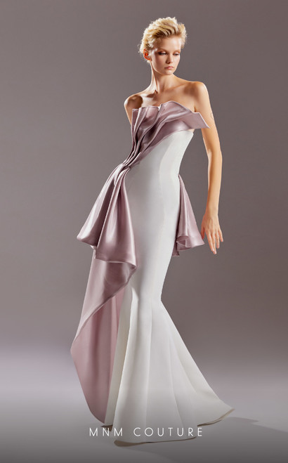 MNM Couture G1517 Crepe Draped Strapless Fitted Long Dress