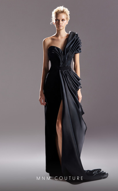 MNM Couture G1507 Organza Crepe One Shoulder Fitted Dress