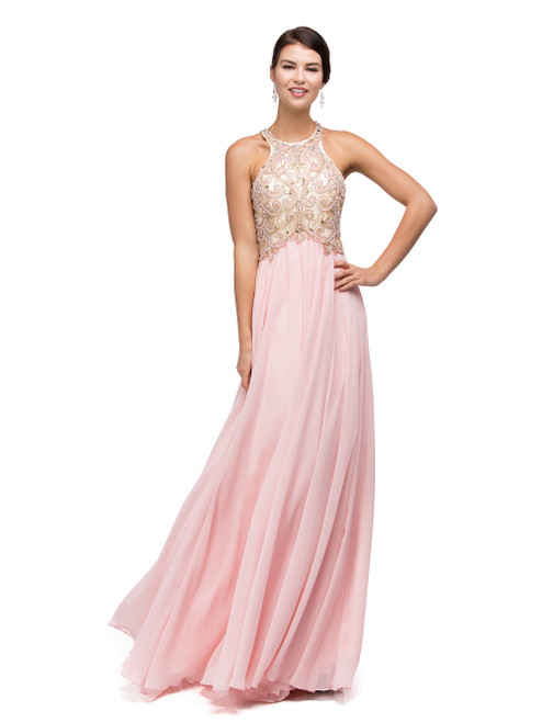 Dancing Queen 9776 Chiffon Halter Neck Sleeveless Long Dress