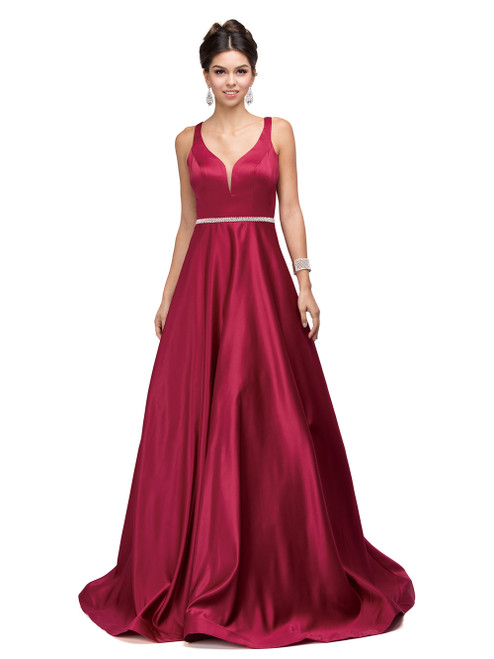 Dancing Queen 9754 Satin Illusion Plunging V-neck Long Dress