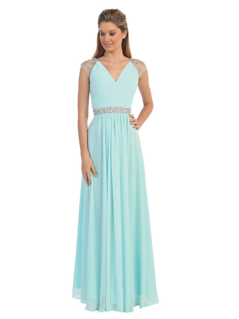 Dancing Queen 9182 Chiffon Illusion Cap Sleeve V-Neck Dress