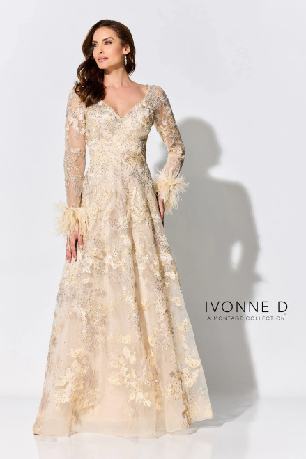 Ivonne D by Mon Cheri ID307 Tulle V-Neck Long Sleeve Dress