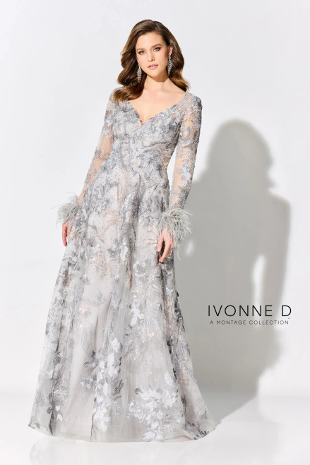 Ivonne D by Mon Cheri ID307 Tulle V-Neck Long Sleeve Dress