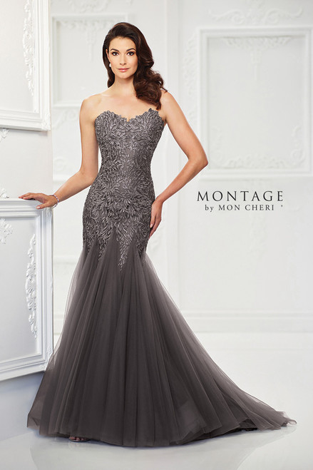 Montage by Mon Cheri 118964 Lace Tulle Strapless Long Dress