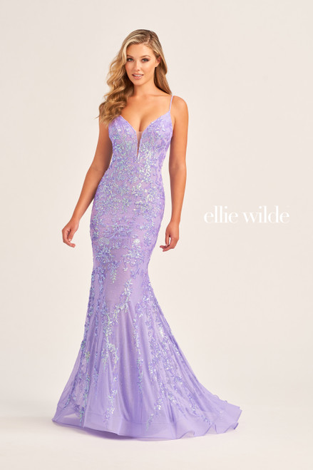 Ellie Wilde by Mon Cheri EW35048 Embroidered Mesh Long Dress