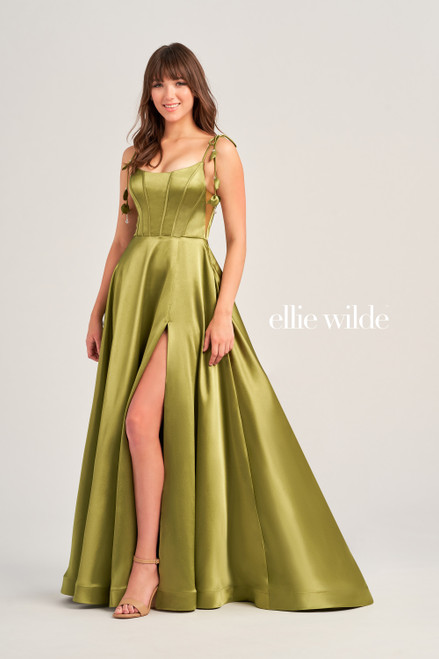 Ellie Wilde by Mon Cheri EW35215 Satin Scoop Neck Long Dress