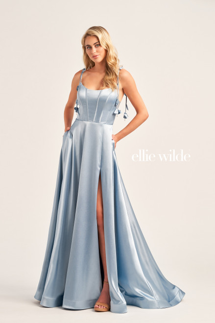 Ellie Wilde by Mon Cheri EW35215 Satin Scoop Neck Long Dress