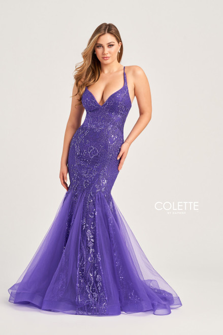 Colette by Daphne CL5109 Novelty Glitter Tulle Long Dress