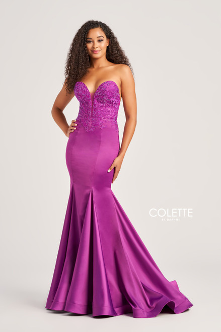 Colette by Daphne CL5116 Poly Satin Lace Applique Dress