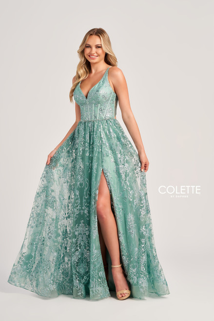 Colette by Daphne CL5134 Novelty Glitter Tulle Long Dress