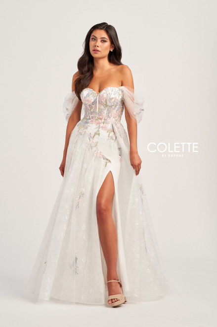 Colette by Daphne CL5169 Tulle Stone Accents Long Dress