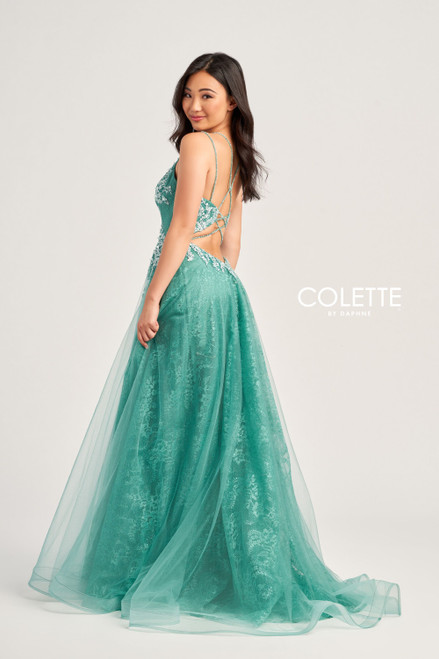 Colette by Daphne CL5197 Glitter Lace V-Neck Long Dress