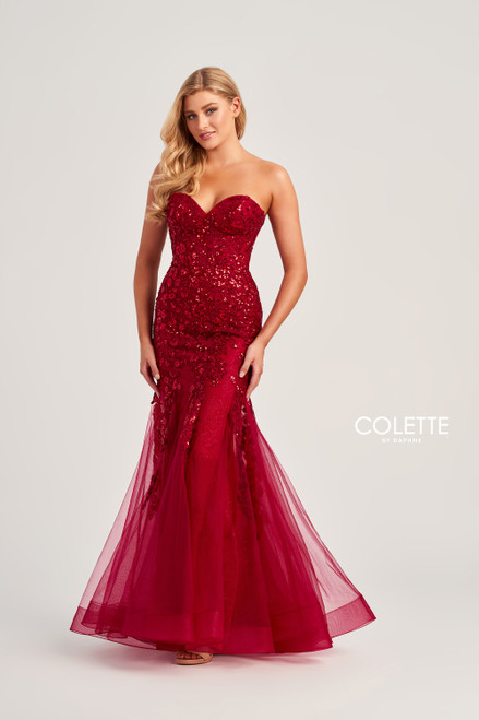 Colette by Daphne CL5274 Tulle Applique Sequin Long Dress