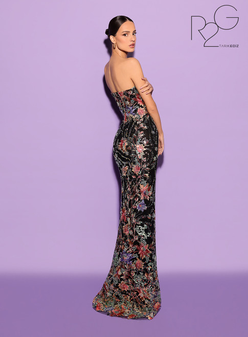 Tarik Ediz 53202 Glitter Tulle Embroidery Strapless Dress