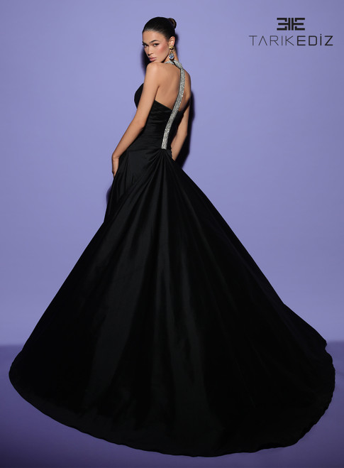 Tarik Ediz 98424 Tafetta V-Neck Strapless Overskirt Dress