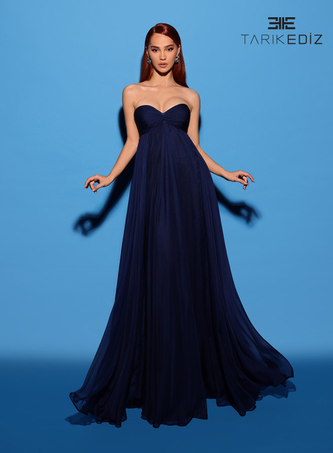 Tarik Ediz 98573 Tafetta Chiffon Strapless Pleating Dress