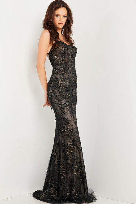 Jovani 25956 Lace Spaghetti Straps Sleeveless Sheath Dress