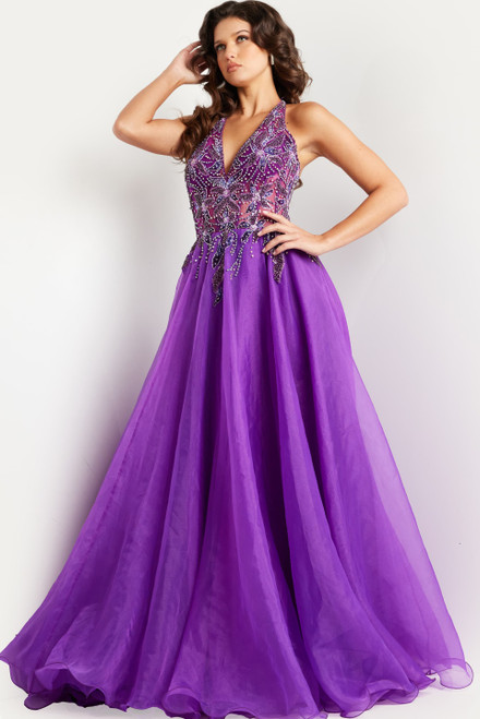 Jovani 25964 Organza Embellished Halter Neck Sleeveless Gown