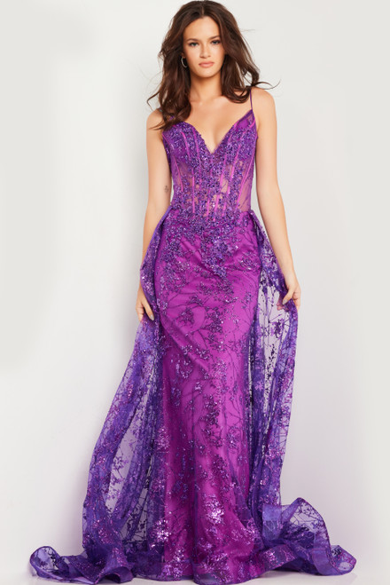 Jovani 23530 Tulle Sequin Embellished Spaghetti Strap Dress