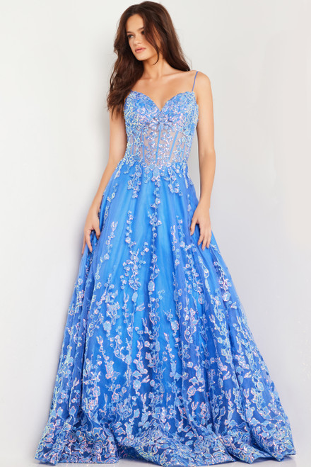 Jovani 29072 Tulle Floral Embroidered Sleeveless Long Dress