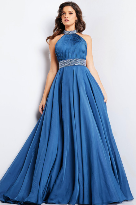 Jovani 36749 Chiffon Beaded Ruched Bodice High Neck Ballgown