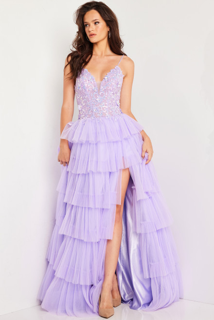 Jovani 37190 Tulle Embroidered Bodice V-neck Sleeveless Gown