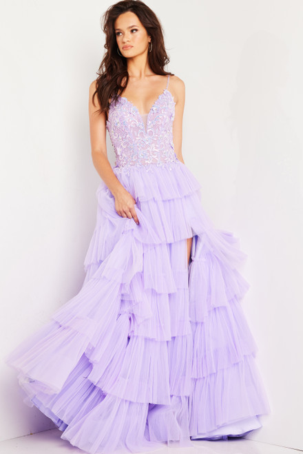 Jovani 37190 Tulle Embroidered Bodice V-neck Sleeveless Gown