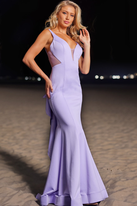Jovani 37430 Satin Low V-neckline Sleeveless Prom Dress