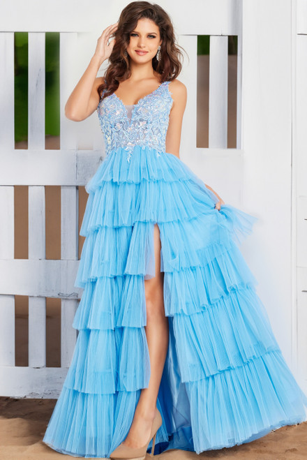 Jovani 37632 Tulle V-neck Sleeveless Layered A-line Dress