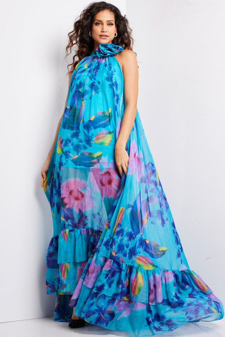 Jovani 38721 Chiffon High Neck Sleeveless Long Maxi Dress