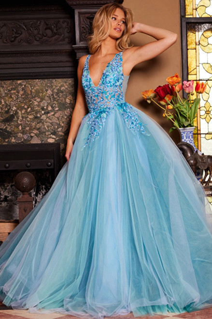 Jovani 23577 Polyester Tulle Floral Embroidered Ballgown