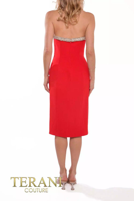 Terani Couture 232C1141 Crepe Strapless Column Short Dress