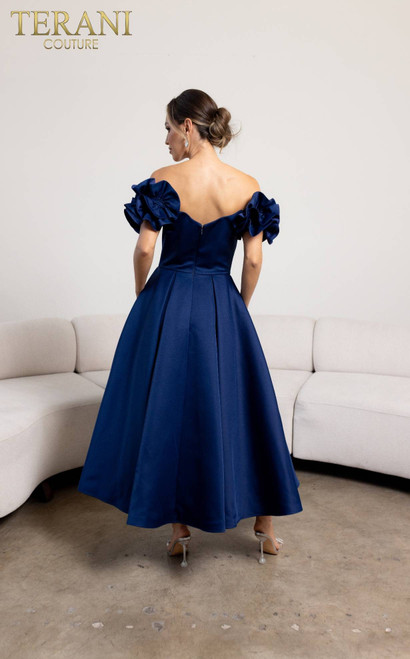 Terani Couture 241C2334 Satin Off-Shoulder Neck Short Dress
