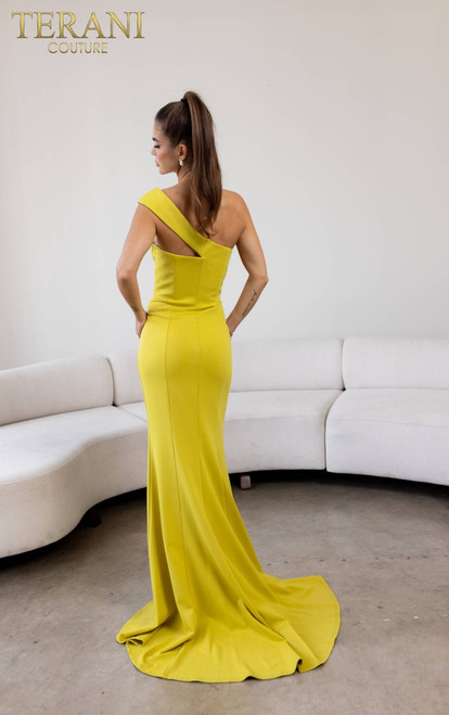 Terani Couture 241E2416 Asymmetrical Neck Off-Shoulder Dress