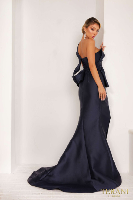 Terani Couture 241E2468 Asymmetrical Neck Off-Shoulder Dress