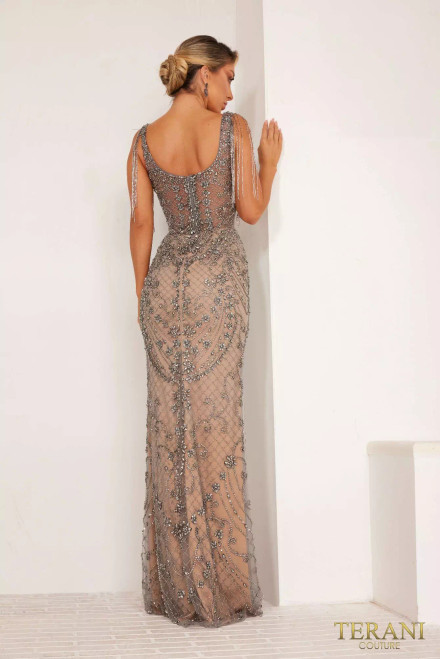 Terani Couture 241GL2664 Plunging V-Neck Sleeveless Dress