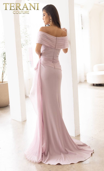 Terani Couture 241M2703 Chiffon Off-Shoulder Neck Long Dress