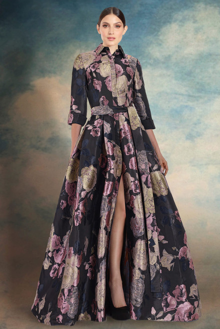 Janique 91321 Long Sleeve Shirt Coller Neck Floral Ballgown