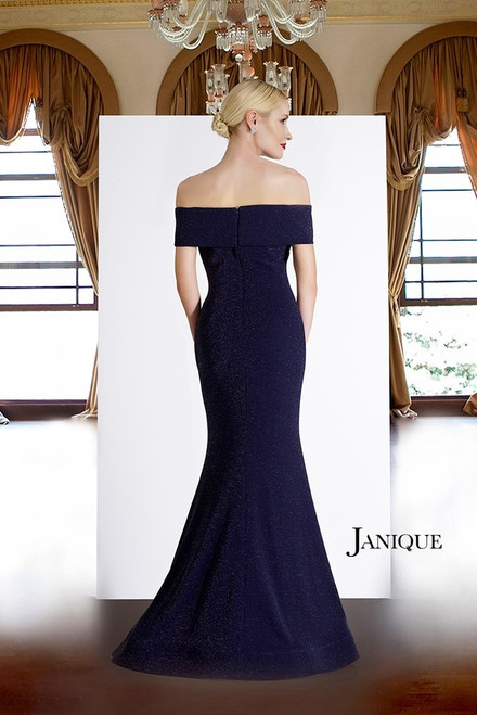 Janique 2933 Straight Folded Neck Off Shoulder Long Gown