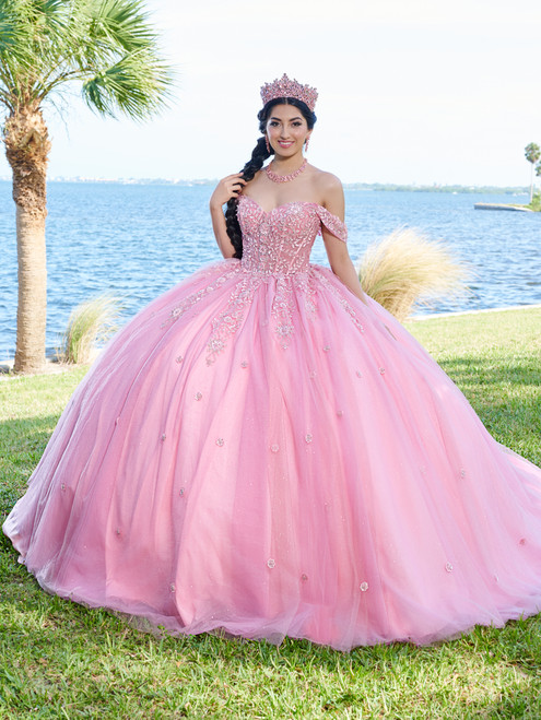 Fiesta Gowns 56490 Lace Tulle Off Shoulder Sleeve Ball Gown