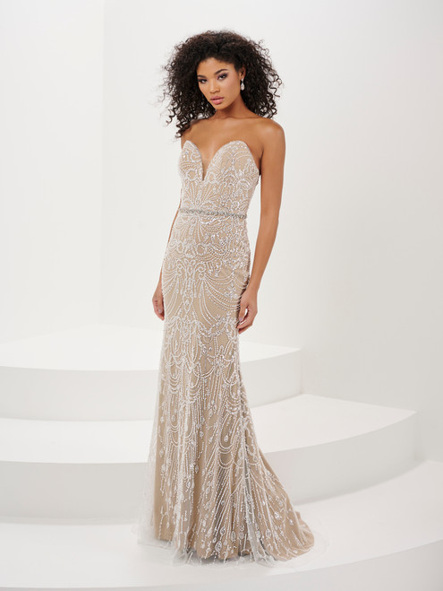 Panoply 14189 Beaded Tulle Strapless Sweetheart Neck Gown