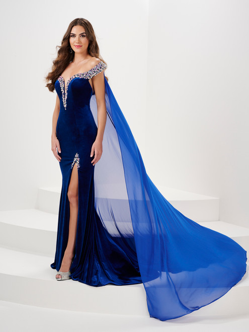 Panoply 14195 Stretch Velvet Off Shoulder Mermaid Long Gown