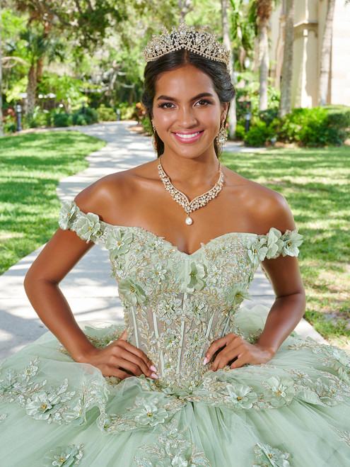 Quinceanera 26073 Floral Lace Tulle Sweetheart Neck Gown