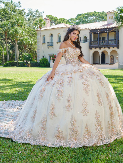 Quinceanera 26073 Floral Lace Tulle Sweetheart Neck Gown