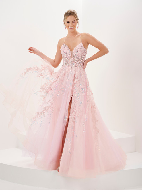 Tiffany Designs 16056 Trailing Floral Tulle Long Dress