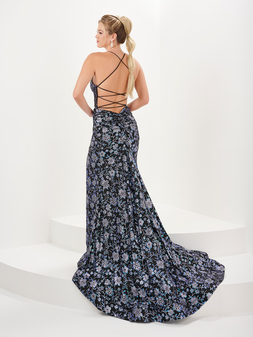 Tiffany Designs 16060 Glitter Floral Jersey Long Dress