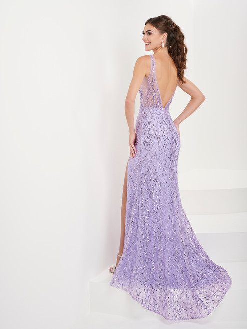 Tiffany Designs 16084 Linear Glitter Tulle Long Dress