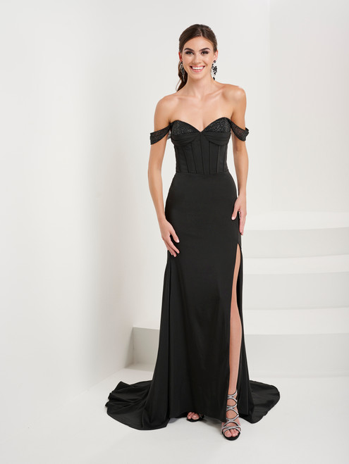 Tiffany Designs 16104 Heat-Set Stone Tulle Long Dress