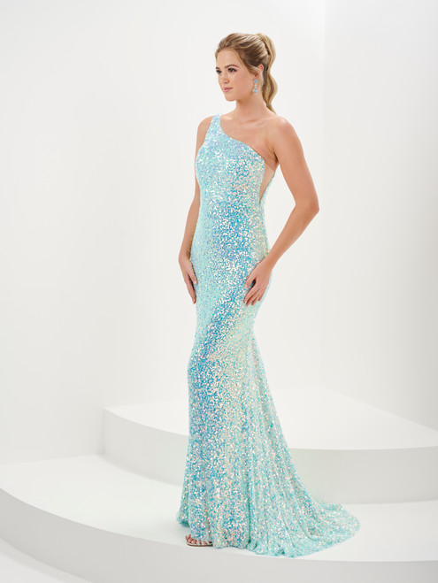 Tiffany Designs 16114 Sequin One Shoulder Long Ball Gown