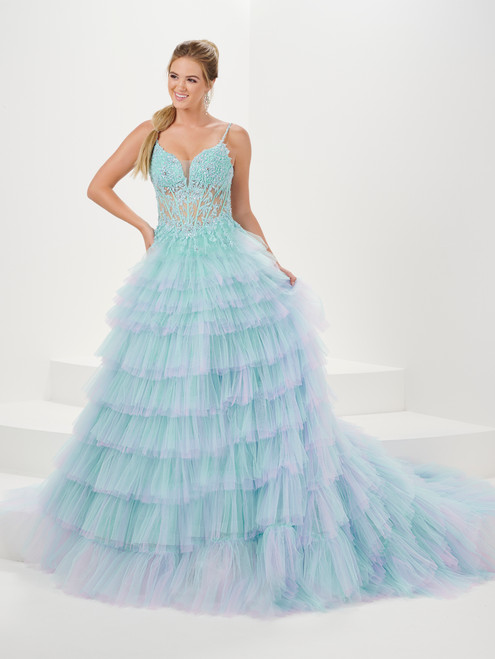 Tiffany Designs 16115 Embellished Ombre Tulle Long Dress